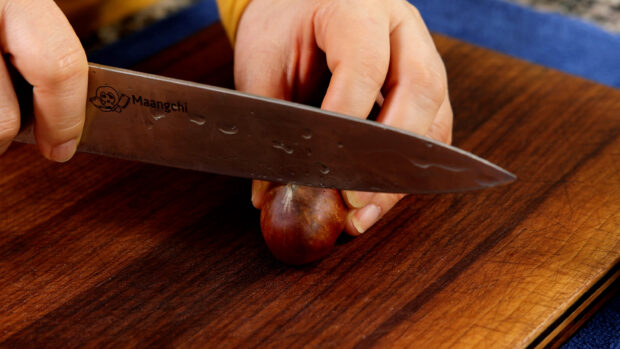 Cutting a chestnut's weak point