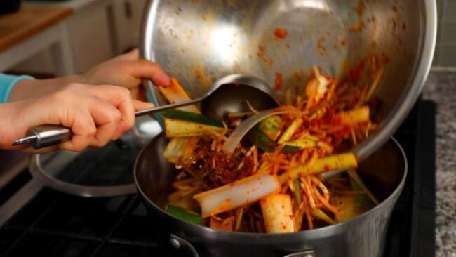 Korean spicy chicken and vegetable soup (dakgaejang: 닭개장)