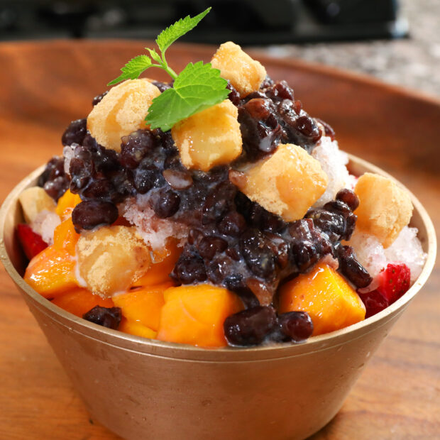 Korean shaved ice with sweet red beans