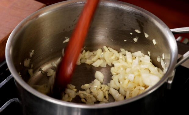 stir-frying garlic and onion