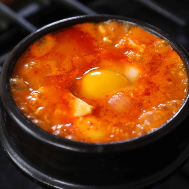 Spicy soft tofu stew (sundubu jjigae)